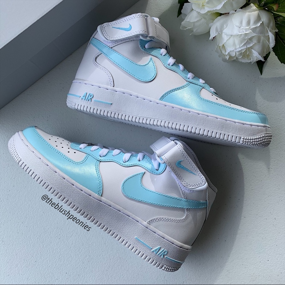 Nike Custom Painted Air Force 1 Mid - Light Blue NWT - Picture 6 of 11